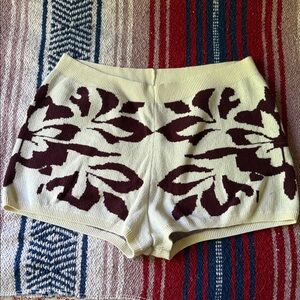 Free People Cream and Brown Patterned High Waist Shorts
